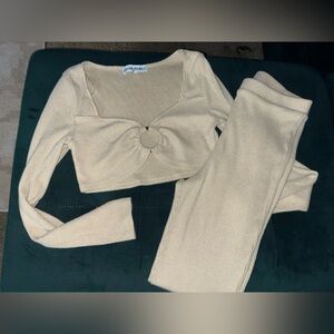Tan 2 piece crop top and high waisted tights